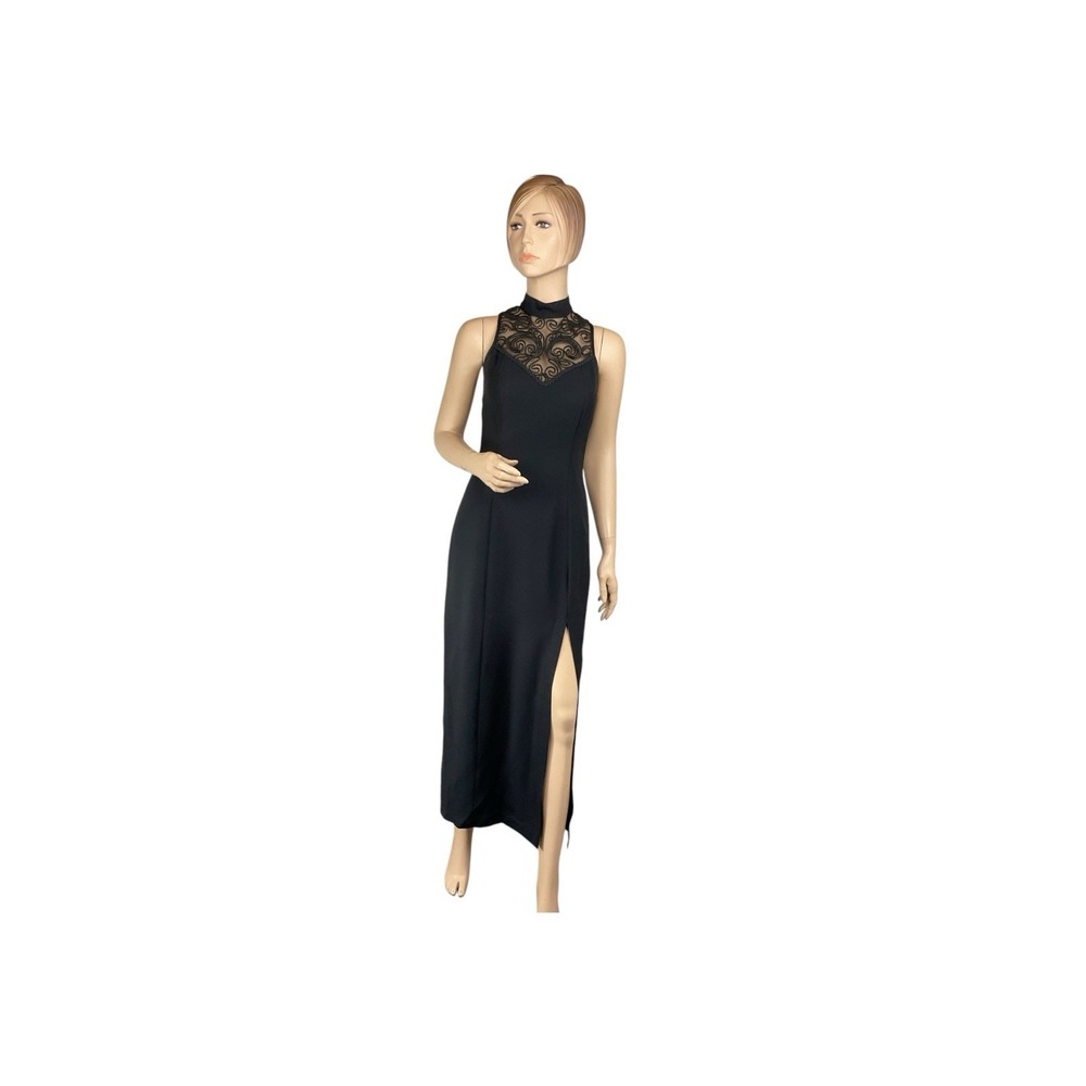 Sue Wong Sleeveless Black illusion Embroidered Detail mesh Cocktail dress LBD  S